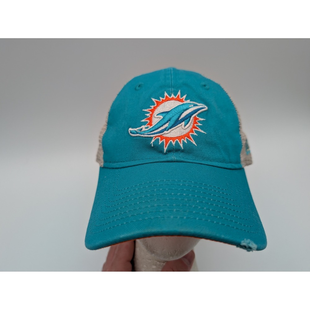 New Era 9TWENTY Miami Dolphins Trucker Hat Aqua Blue Orange Snapback Mesh Cap